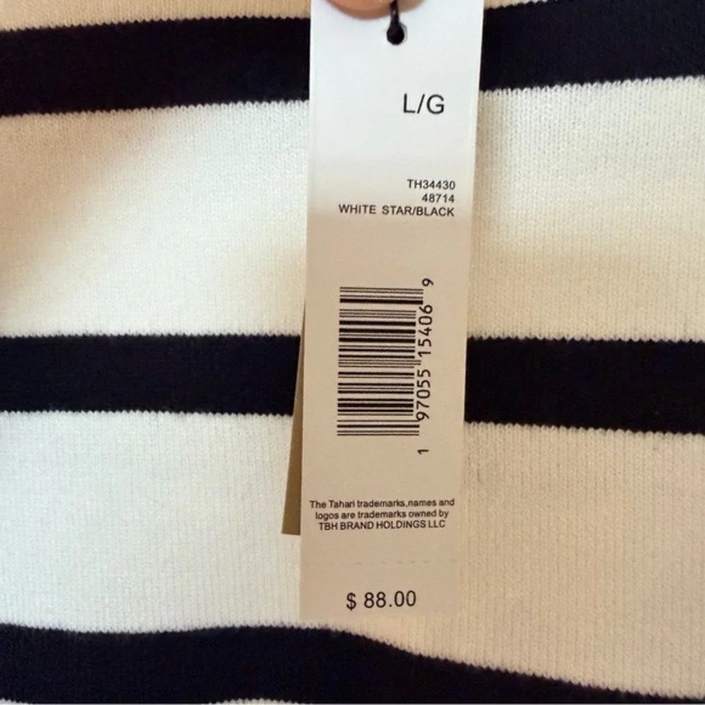 Tahari Women L/G White Black Stripe Mock‎ Neck Long Sleeve Sweater Knit Top - Picture 8 of 9